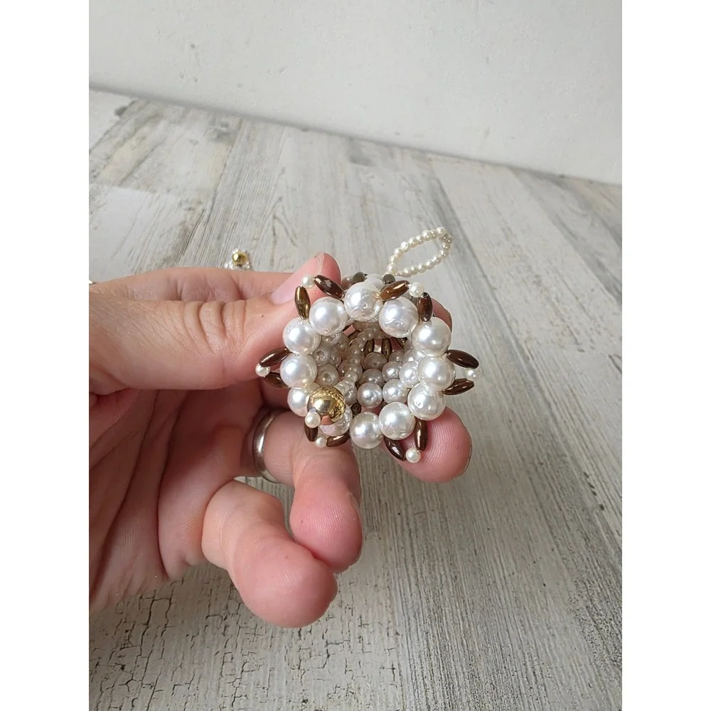 Vintage beaded Bell Pearl ornament set Xmas tree silver gold ornament